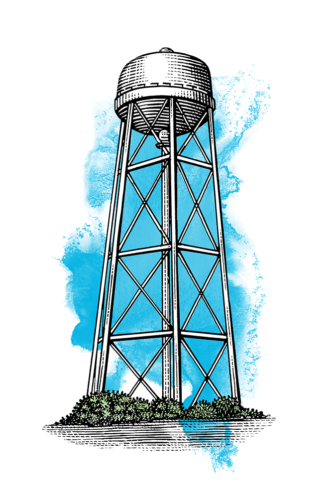 illustration of the UC Davis water tower by Steven Noble